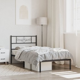 Bed frame with black metal headboard 90x200 cm by , Beds and slatted bases - Ref: Foro24-355260, Price: 63,53 €, Discount: %