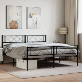 Bettgestell mit Kopf- und Fußteil aus schwarzem Metall, 160 x 200 cm von , Betten und Lattenroste - Ref: Foro24-372298, Preis...
