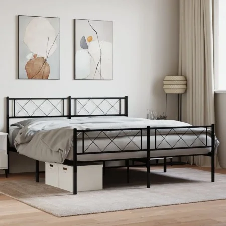Estructura de cama cabecero y estribo metal negro 160x200 cm de , Camas y somieres - Ref: Foro24-372298, Precio: 113,24 €, De...