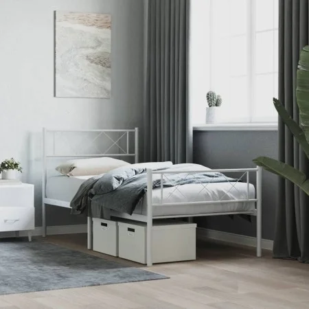 Metal bed frame with headboard and footboard white 80x200 cm by , Beds and slatted bases - Ref: Foro24-372335, Price: 68,03 €...