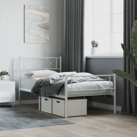 Metal bed frame with headboard and footboard white 90x200 cm by , Beds and slatted bases - Ref: Foro24-372337, Price: 70,07 €...