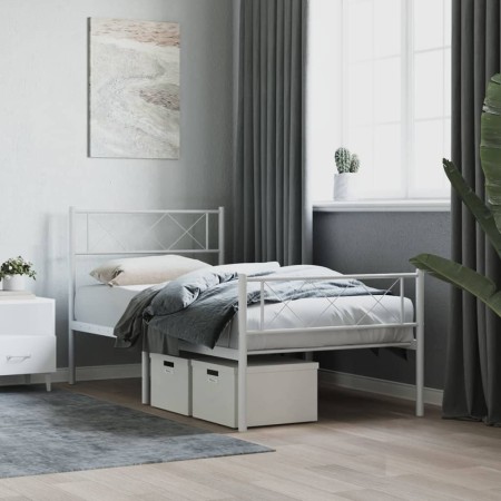 Metallbettgestell mit Kopf- und Fußteil weiß 107x203 cm von , Betten und Lattenroste - Ref: Foro24-372340, Preis: 75,42 €, Ra...