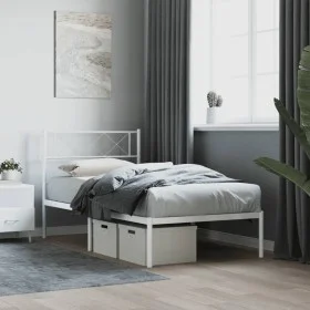 Metal bed frame with white headboard 75x190 cm by , Beds and slatted bases - Ref: Foro24-372316, Price: 61,25 €, Discount: %