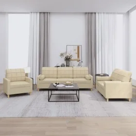 Sofa set with cushions 3 pieces cream fabric by , Sofas - Ref: Foro24-3201260, Price: 611,69 €, Discount: %