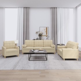 Sofagarnitur mit Kissen, 3-teilig, cremefarbener Stoff von , Sofas - Ref: Foro24-3201260, Preis: 590,79 €, Rabatt: %