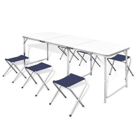 Adjustable folding camping table with 6 stools 180x60 cm by vidaXL, camping furniture - Ref: Foro24-41329, Price: 103,41 €, D...