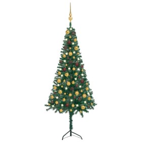 Árbol de Navidad artificial de esquina LED y bolas verde 120 cm