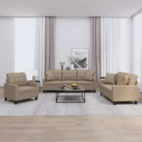 Cappuccino synthetic leather 3-piece sofa set with cushions by , Sofas - Ref: Foro24-3201352, Price: 652,61 €, Discount: %