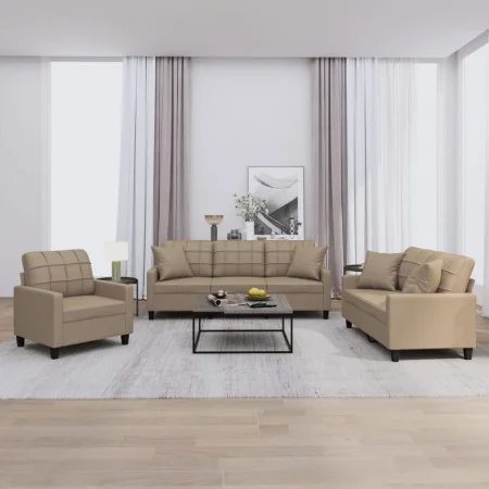 Cappuccino synthetic leather 3-piece sofa set with cushions by , Sofas - Ref: Foro24-3201352, Price: 641,17 €, Discount: %