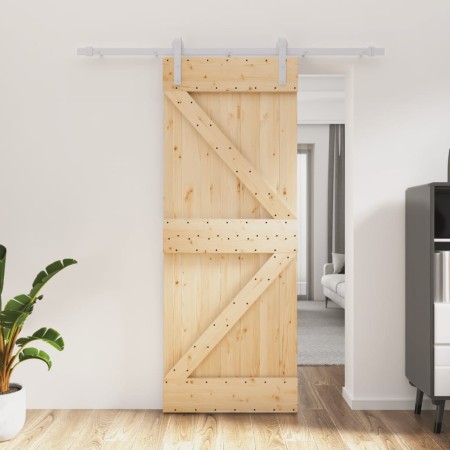 Puerta corredera con herrajes madera maciza de pino 80x210 cm de , Puertas - Ref: Foro24-3203006, Precio: 187,39 €, Descuento: %
