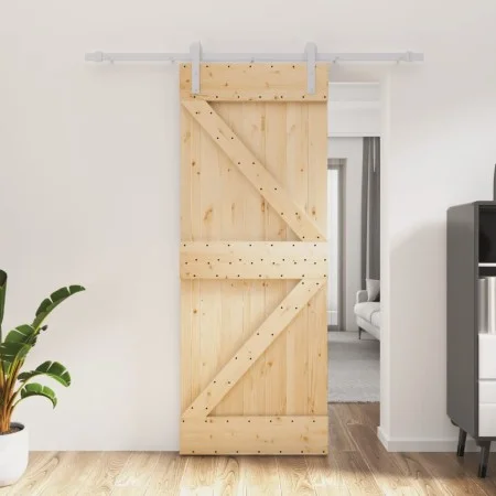 Schiebetür mit Beschlägen aus massivem Kiefernholz, 80 x 210 cm von , Türen - Ref: Foro24-3203006, Preis: 210,18 €, Rabatt: %