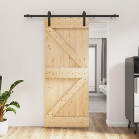 Puerta corredera con herrajes madera maciza de pino 85x210 cm