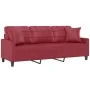 Sofá de 3 plazas con cojines cuero sintético rojo tinto 180 cm de , Sofás - Ref: Foro24-3200811, Precio: 279,80 €, Descuento: %