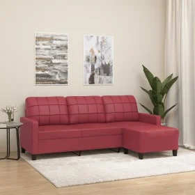 Sofá de 3 plazas con taburete cuero sintético rojo tinto 180 cm de , Sofás - Ref: Foro24-3201017, Precio: 309,00 €, Descuento: %