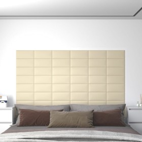 Paneles de pared 12 uds cuero sintético crema 30x1