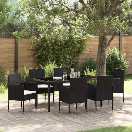 Conjunto de Comedor de Jardín con cojín 7 pcs Negro Poliratán