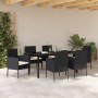 Conjunto de Comedor de Jardín con cojín 7 pcs Negro Poliratán