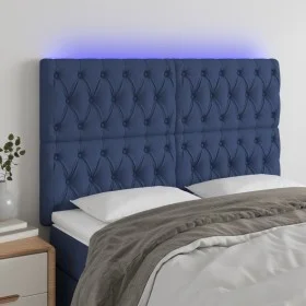 Headboard with LED lights blue fabric 144x7x118/128 cm by , Headboards and footboards - Ref: Foro24-3122764, Price: 126,76 €,...
