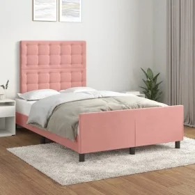 Pink velvet bed frame with headboard 120x200 cm by , Beds and slatted bases - Ref: Foro24-3125994, Price: 177,85 €, Discount: %