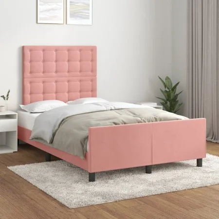 Pink velvet bed frame with headboard 120x200 cm by , Beds and slatted bases - Ref: Foro24-3125994, Price: 177,85 €, Discount: %
