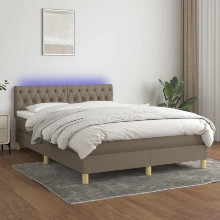 Box spring bed with LED mattress taupe gray fabric 140x200 cm by , Beds and slatted bases - Ref: Foro24-3133961, Price: 450,8...