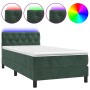 Cama box spring colchón y LED terciopelo verde oscuro 80x200 cm