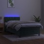 Cama box spring colchón y LED terciopelo verde oscuro 80x200 cm