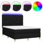 Box spring bed mattress and LED lights black fabric 140x190 cm by , Beds and slatted bases - Ref: Foro24-3135671, Price: 475,...