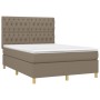 Cama box spring colchón y luces LED tela gris taupe 140x190 cm