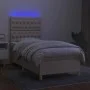 Box spring bed mattress and LED lights cream fabric 90x200 cm by , Beds and slatted bases - Ref: Foro24-3135650, Price: 345,9...