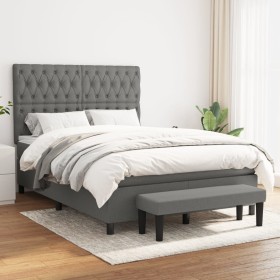 Cama box spring con colchón tela gris oscuro 140x200 cm