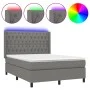 Box spring bed mattress and LED lights dark gray fabric 140x190 cm by , Beds and slatted bases - Ref: Foro24-3138550, Price: ...
