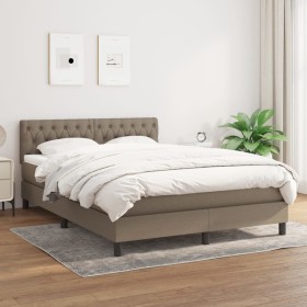 Cama box spring con colchón tela gris taupe 140x190 cm