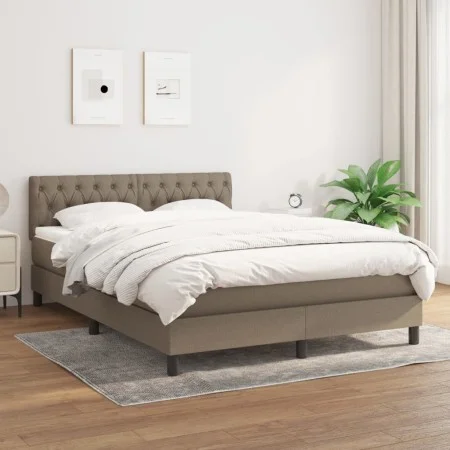 Box spring bed with taupe gray fabric mattress 140x190 cm by , Beds and slatted bases - Ref: Foro24-3140293, Price: 443,83 €,...