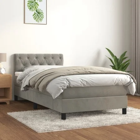 Box spring bed with light gray velvet mattress 80x200 cm by , Beds and slatted bases - Ref: Foro24-3141449, Price: 291,62 €, ...