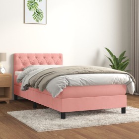 Cama box spring con colchón terciopelo rosa 80x200 cm
