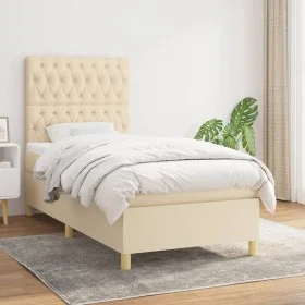 Box spring bed with cream fabric mattress 90x200 cm by , Beds and slatted bases - Ref: Foro24-3142550, Price: 349,81 €, Disco...