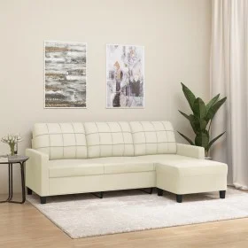 3-seater sofa with cream synthetic leather stool 180 cm by , Sofas - Ref: Foro24-3201015, Price: 280,57 €, Discount: %