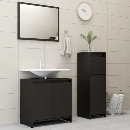 3-teiliges Badmöbelset aus schwarzem Holzwerkstoff von , Badezimmermöbel - Ref: Foro24-3056926, Preis: 114,88 €, Rabatt: %
