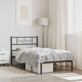 Bed frame with black metal headboard 100x190 cm by , Beds and slatted bases - Ref: Foro24-355261, Price: 66,77 €, Discount: %