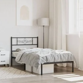 Bed frame with black metal headboard 100x190 cm by , Beds and slatted bases - Ref: Foro24-355261, Price: 65,06 €, Discount: %