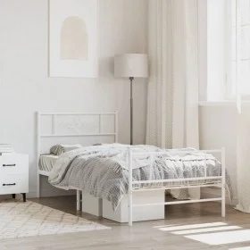 Metal bed frame with headboard and footboard white 75x190 cm by , Beds and slatted bases - Ref: Foro24-355324, Price: 69,36 €...