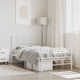 Metal bed frame with headboard and footboard white 90x190 cm by , Beds and slatted bases - Ref: Foro24-355326, Price: 70,45 €...