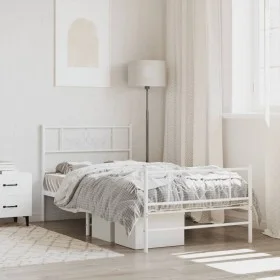 Metal bed frame with headboard and footboard white 90x190 cm by , Beds and slatted bases - Ref: Foro24-355326, Price: 69,48 €...
