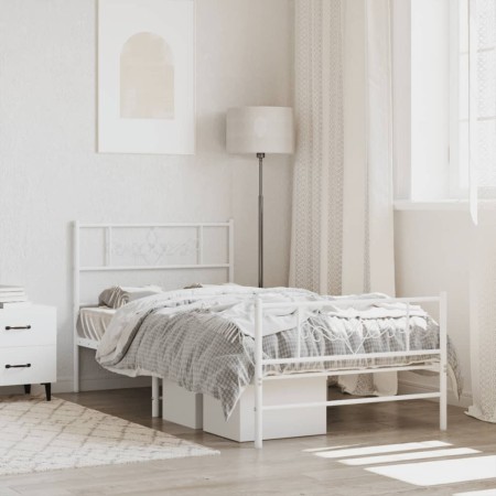 Metal bed frame with headboard and footboard white 90x190 cm by , Beds and slatted bases - Ref: Foro24-355326, Price: 70,45 €...