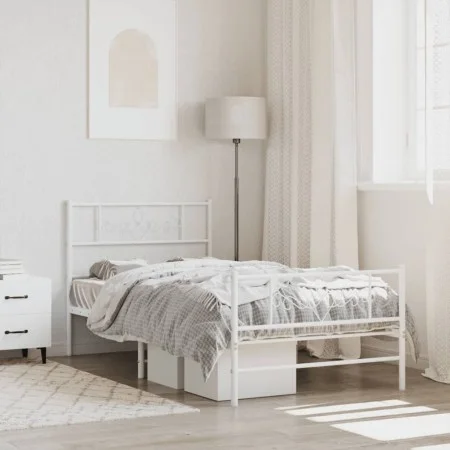 Metal bed frame with headboard and footboard white 90x190 cm by , Beds and slatted bases - Ref: Foro24-355326, Price: 69,48 €...