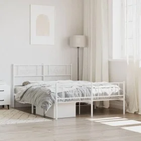 Metal bed frame with headboard and white footboard 120x200 cm by , Beds and slatted bases - Ref: Foro24-355332, Price: 107,58...