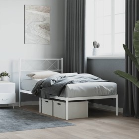 Estructura de cama de metal con cabecero blanco 80x200 cm