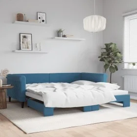Ausziehbares Schlafsofa aus blauem Samt, 100 x 200 cm von , Betten und Lattenroste - Ref: Foro24-3197777, Preis: 259,75 €, Ra...