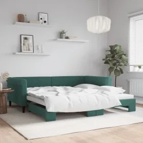 Ausziehbares Schlafsofa aus dunkelgrünem Samt, 100 x 200 cm von , Betten und Lattenroste - Ref: Foro24-3197780, Preis: 260,78...